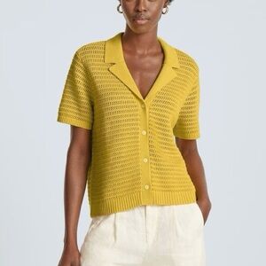Yellow Crochet Button Down Medium